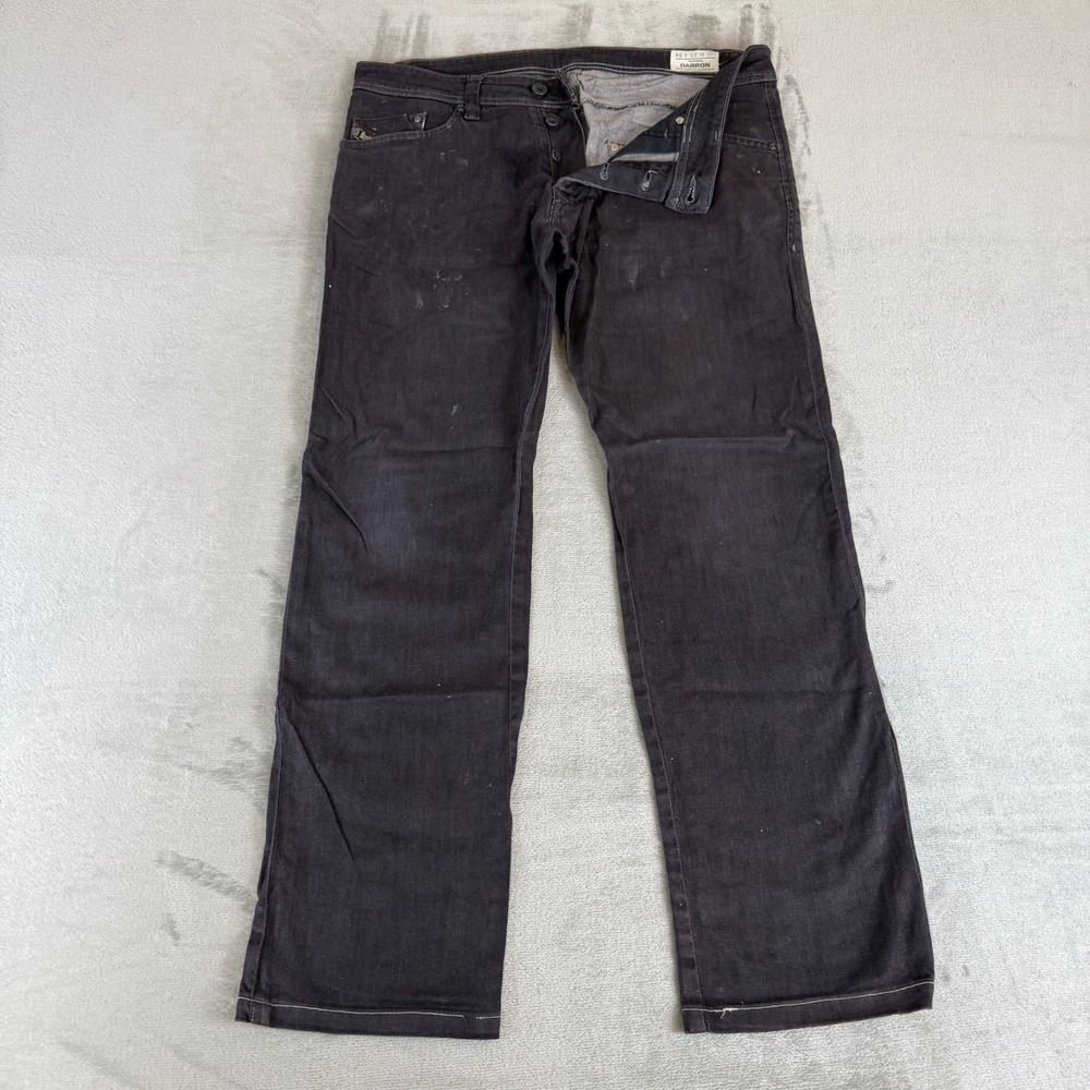 Diesel Darron Slim Tapered Jeans Mens 33x30 Black Distressed Button Fly Stretch